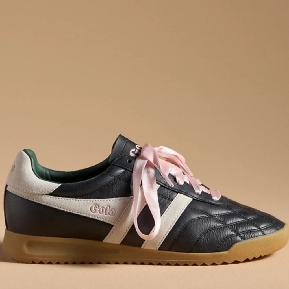 Gola Black and White Stadium Sneakers with Pink Ribbon Laces